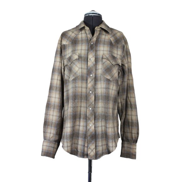 Unknown Other - Vintage men's long sleeve button front curved yoke wool shirt XL